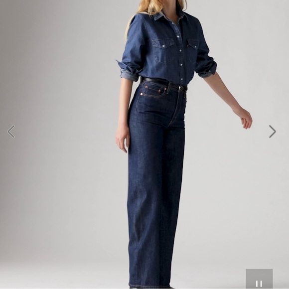 Levi’s Indigo Denim Pearl Snap Long Sleeve Button Up Shirt 100% Cotton L - Picture 4 of 16